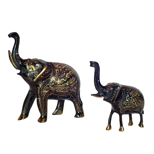 Brass Color Elephant Figurine Set, Decorative Sculptures for Home Décor